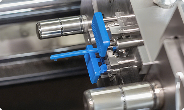 Injection molding process showing mold clamping and thermoplastic material injection flow