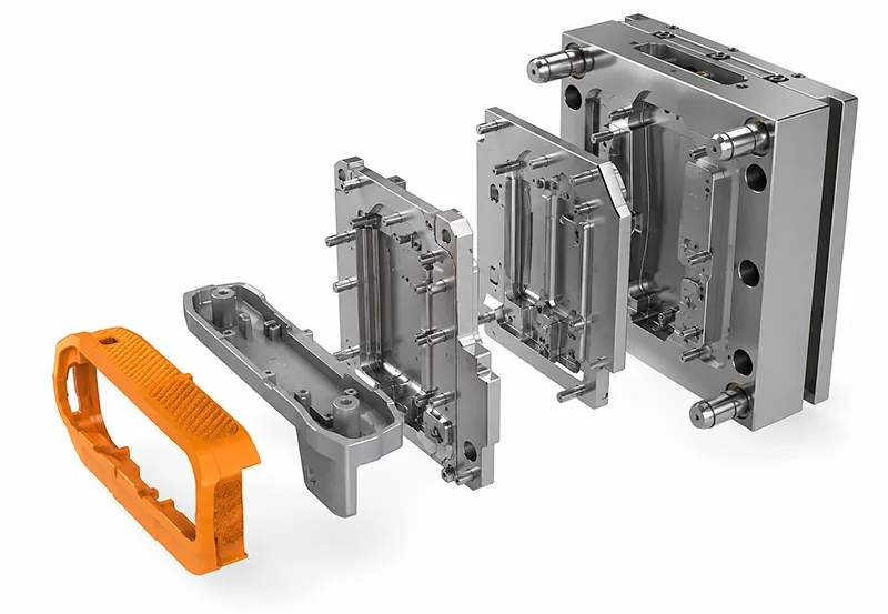 Overmolding tooling and multi-material part manufacturing process